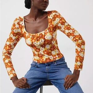 French Connection Rebeca Astrida Eco Meadow Top floral orange yellow XS‎